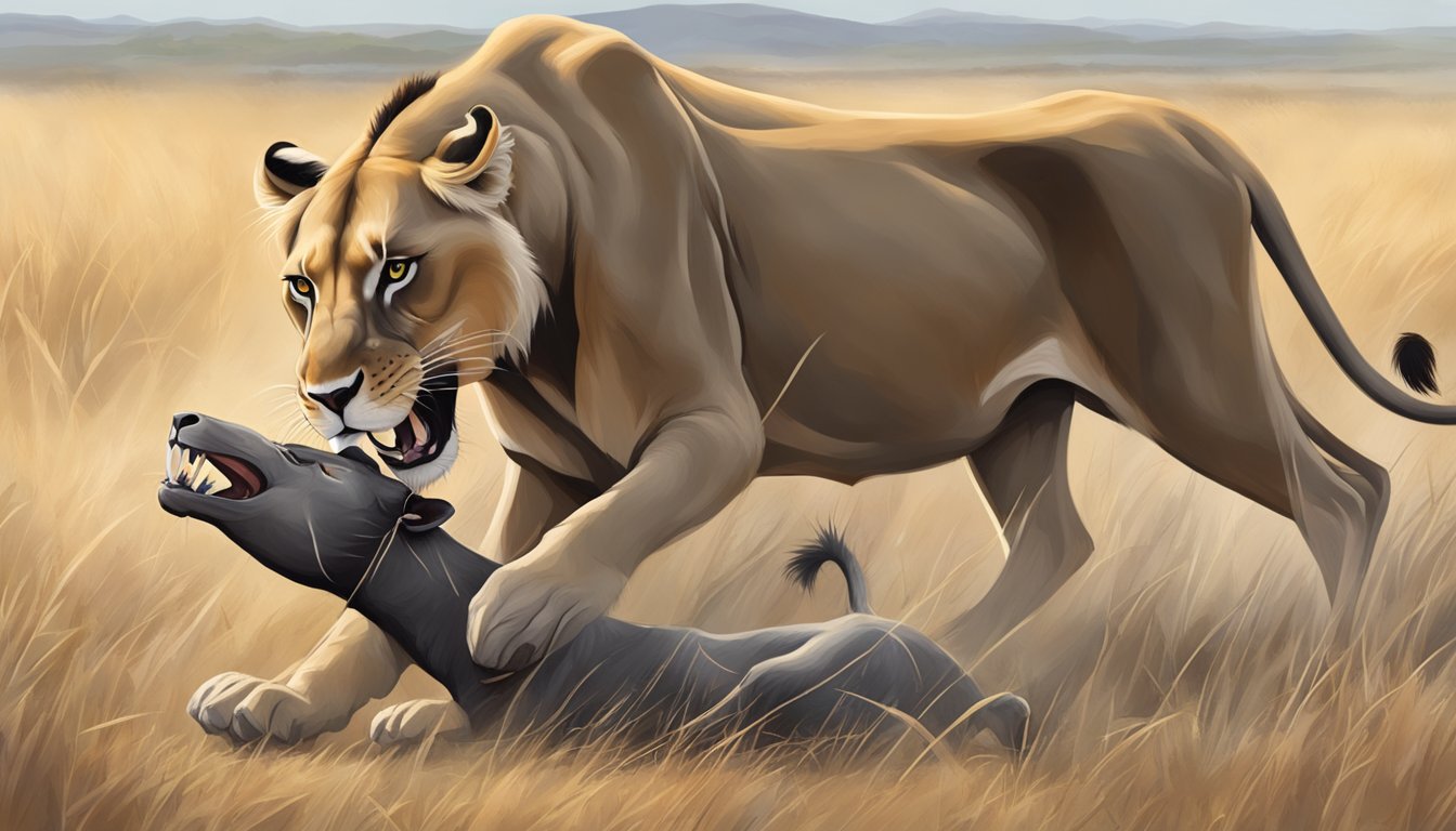 A lioness hunting and devouring a wildebeest, her body primed for hormone regulation on a carnivore diet