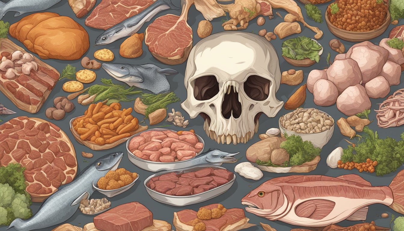 A carnivore surrounded by various hormone-rich meats and bones, with a focus on the pituitary and adrenal glands