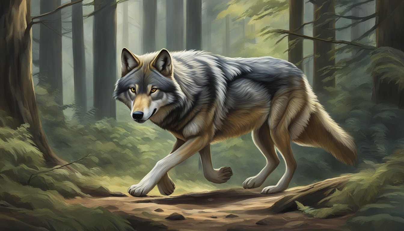 A wolf prowls through a forest, its keen senses alert as it hunts for prey. The predator's sleek muscles ripple beneath its fur, a testament to the power of a carnivorous diet in regulating its hormones