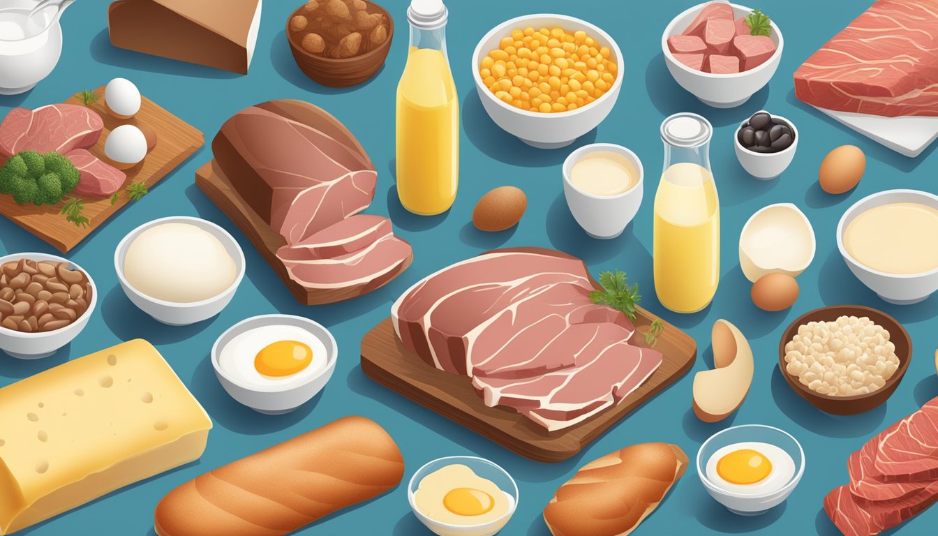 A variety of animal products such as meat, eggs, and dairy, with a focus on lactose-free options