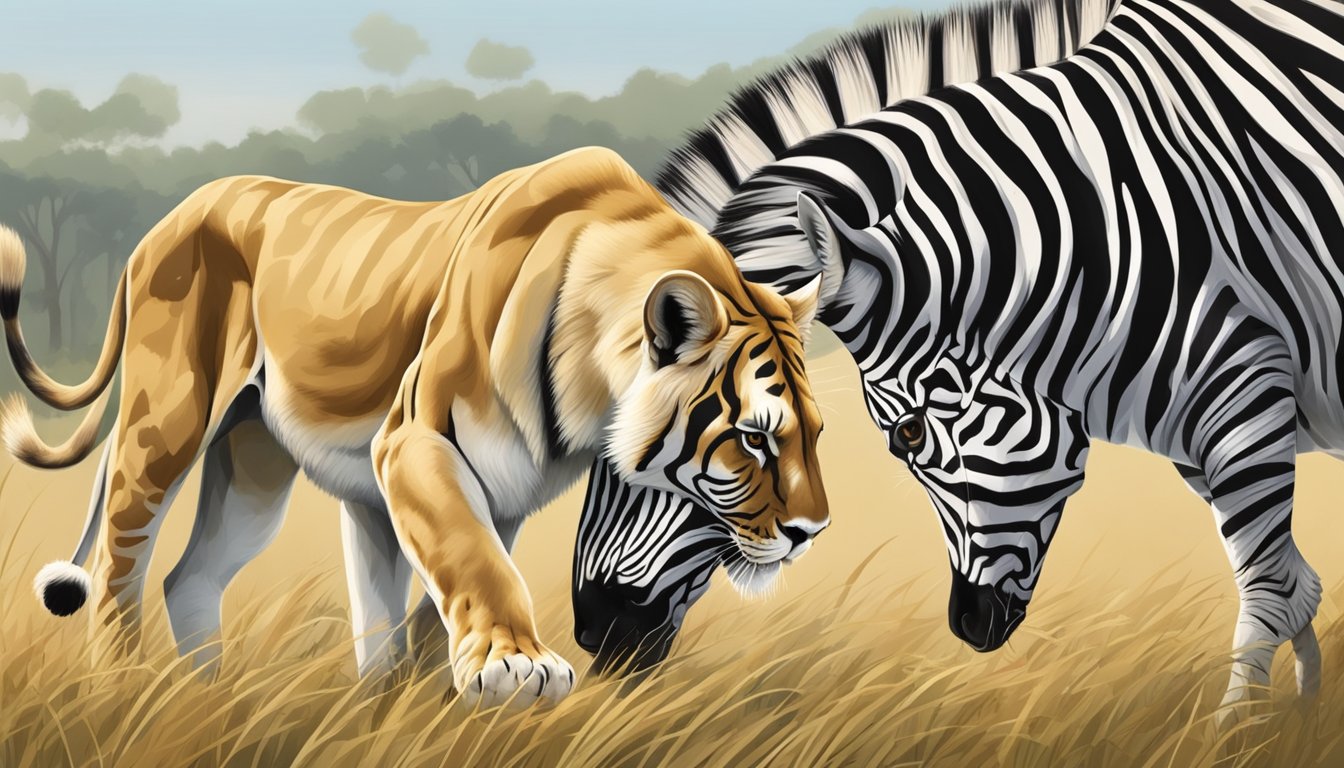 A lioness hunts and devours a zebra, its body providing essential vitamins and fatty acids for her carnivore diet