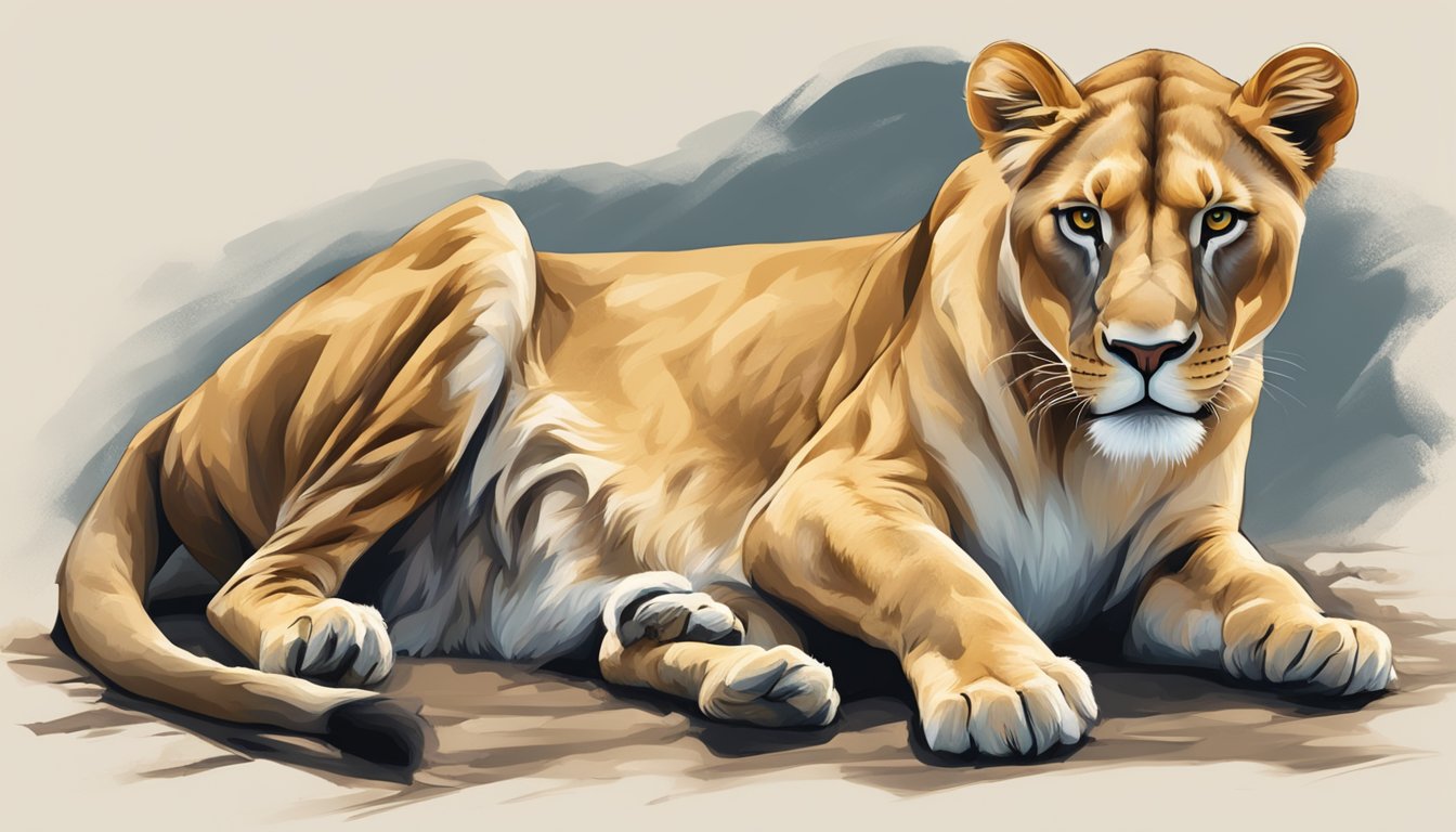 A lioness with a shiny, oily coat after consuming a fresh kill