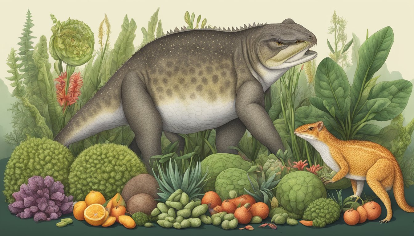 A carnivorous animal surrounded by various oxalate-rich plant foods, with a selection of alternative and complementary options nearby