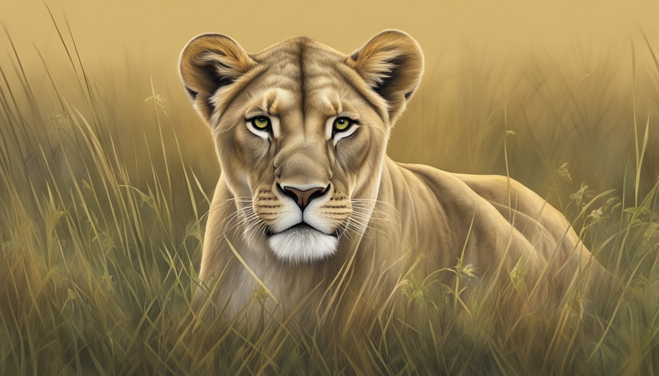 A lioness in a grassy savanna, surrounded by fresh kill, but her weight remains unchanged