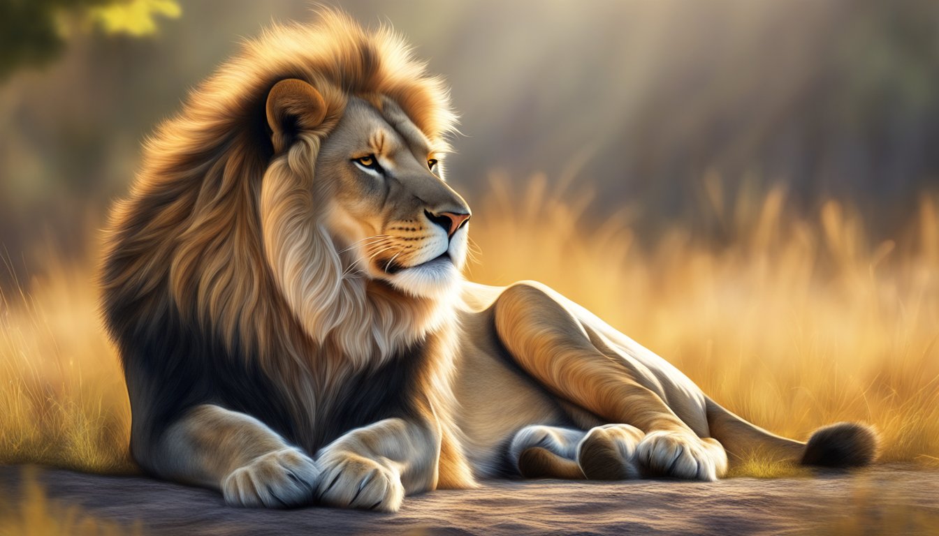 A lion basking in the sun, its fur glistening under the intense rays, showcasing the potential for sun sensitivity on a carnivore diet