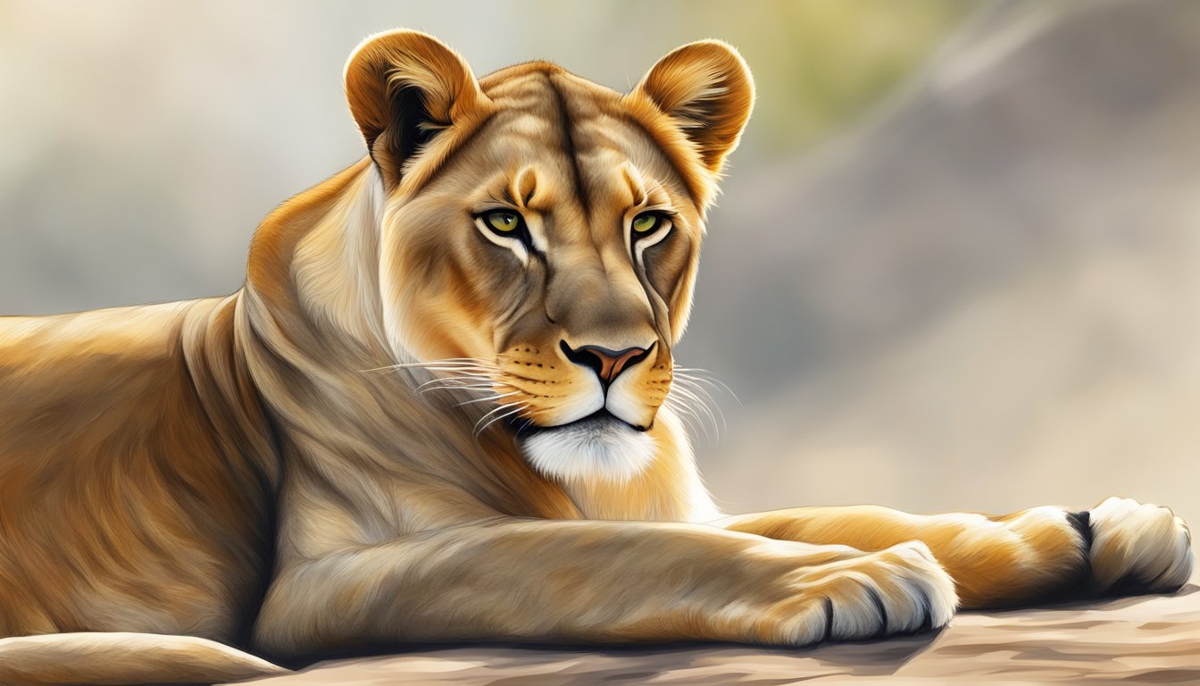 A lioness basking in the sun, eyes closed, with a content expression on her face