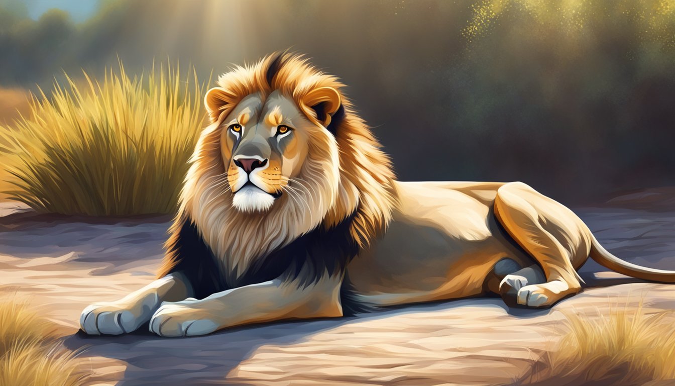 A lion basking in the sunlight, its fur glistening under the rays, showcasing the sun sensitivity aspect of the carnivore diet and lifestyle