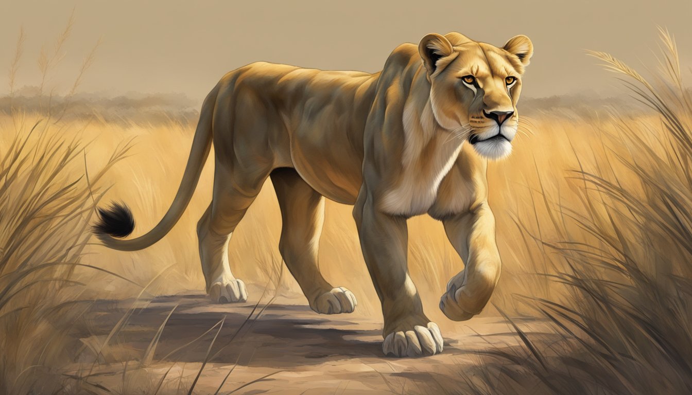 A lioness prowls through the savanna, her powerful muscles rippling as she hunts for prey. Her sleek, carnivorous diet fuels her strength training adaptations