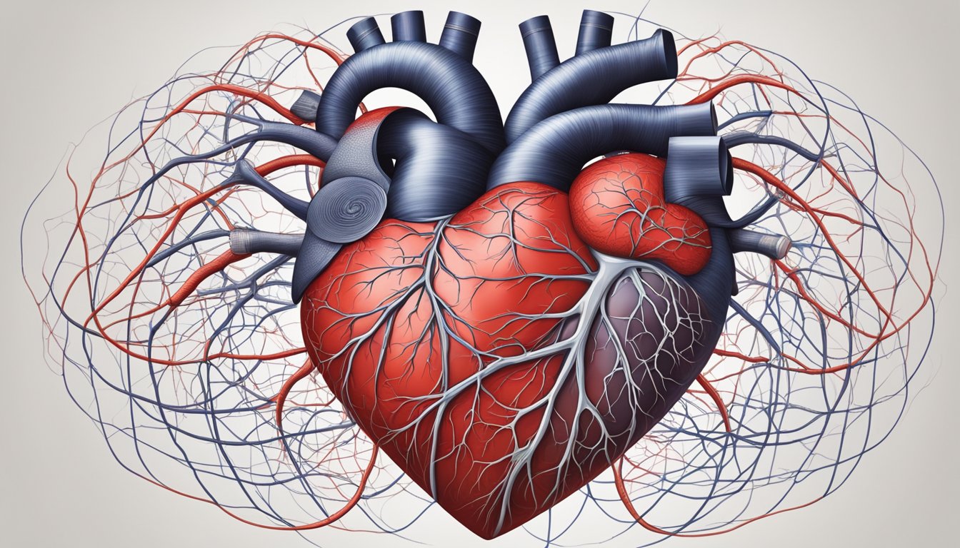 A vibrant red heart surrounded by a network of veins and arteries, pulsing with life and vitality