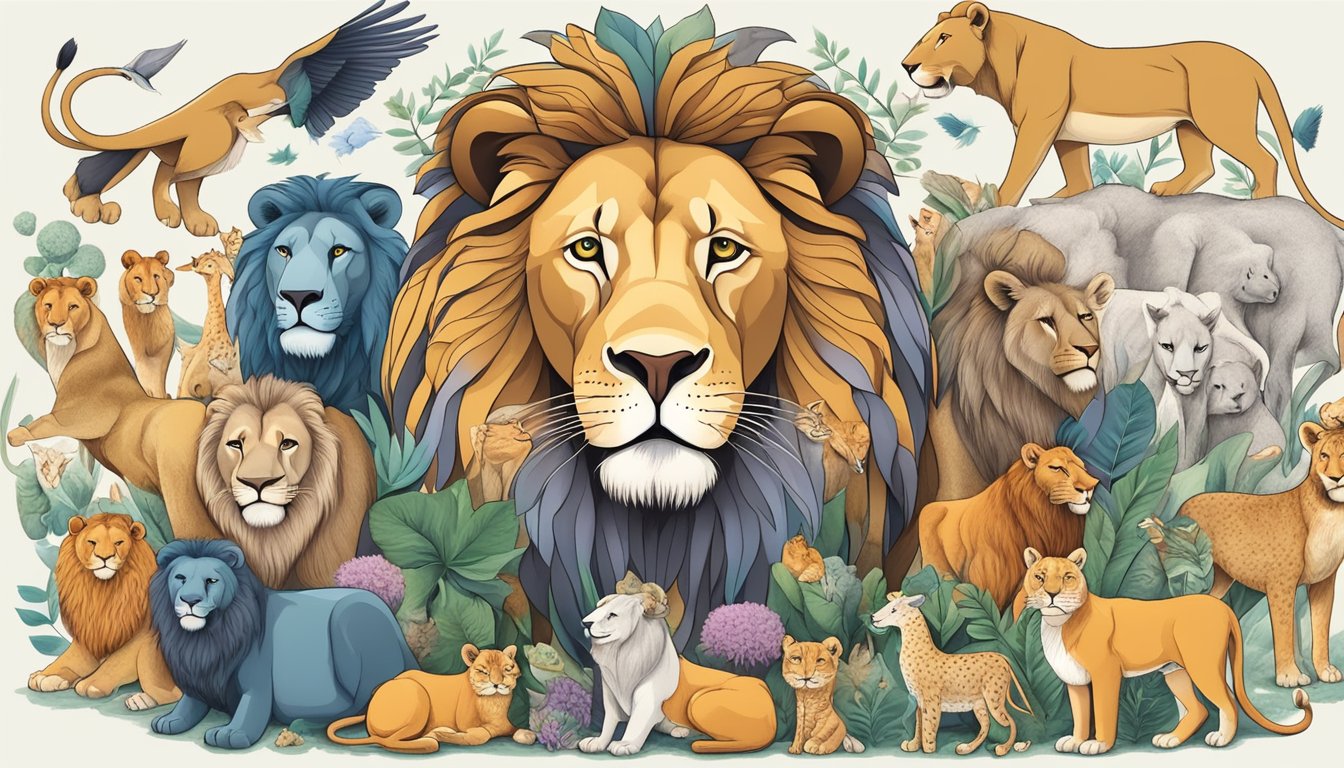 A lion surrounded by various animals representing the top 10 leading causes of death, such as heart disease, stroke, and cancer