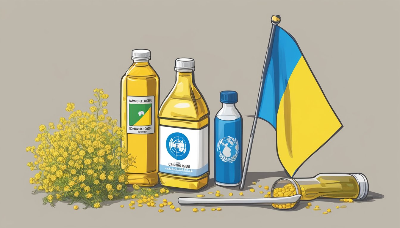 A world health organization flag stands next to a bottle of canola oil, surrounded by debate and controversy over the carnivore diet