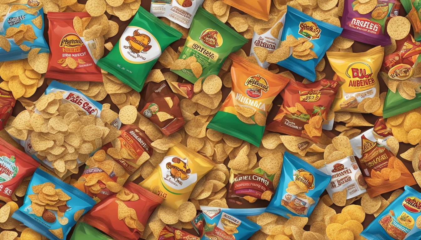 A pile of Habanero Kettle Chips surrounded by other Buc-ee's snacks, ranked by spiciness