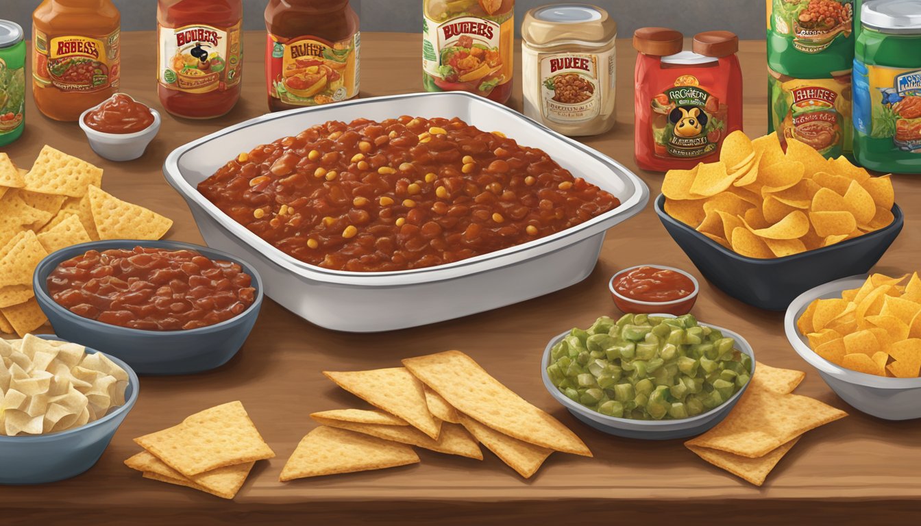 A table with a variety of Buc-ee's snacks, including fire roasted salsa, arranged by spiciness level