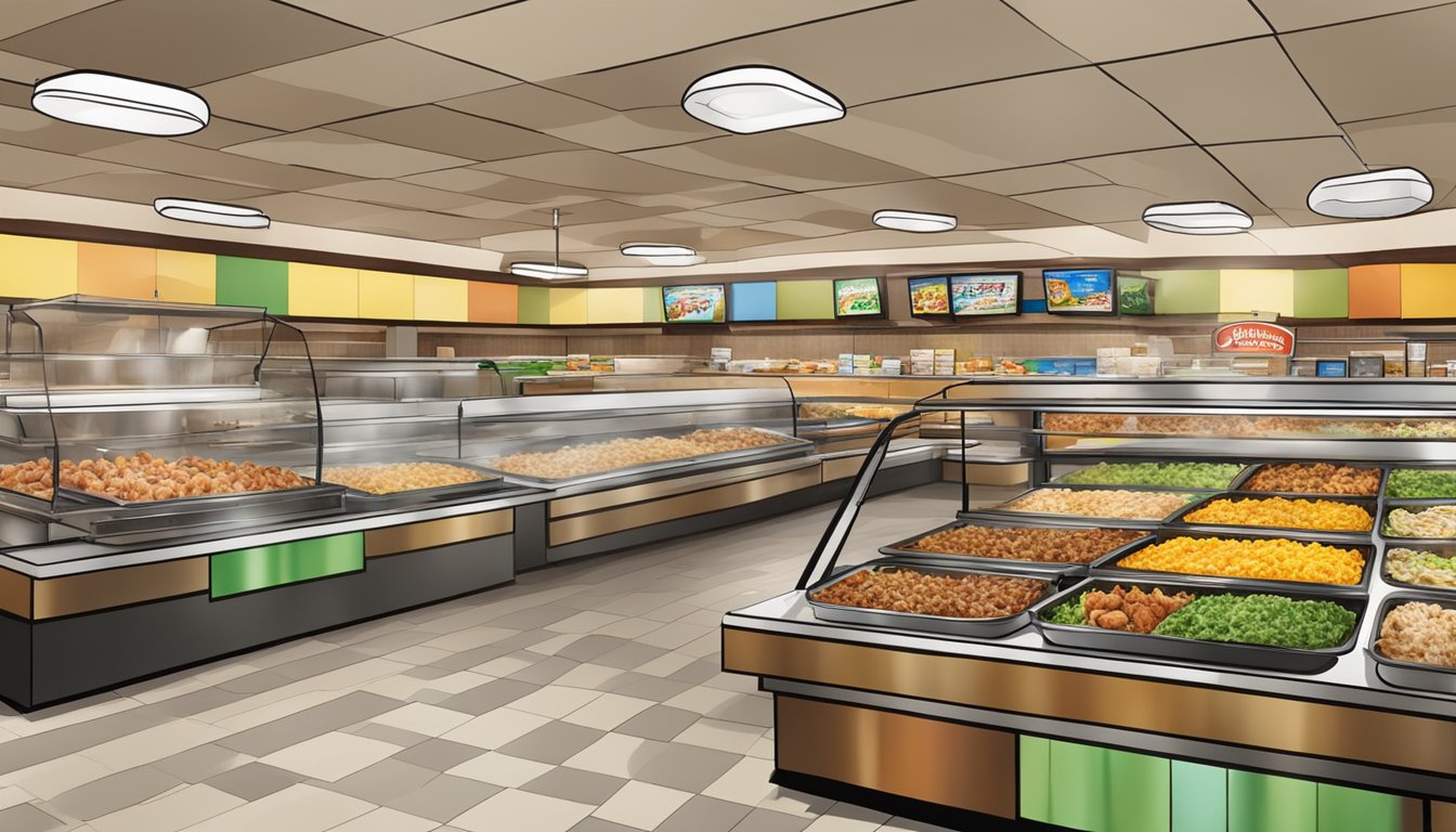 A colorful array of smoked chicken salad dishes surrounded by BBQ options at 7 Buc-ee's locations