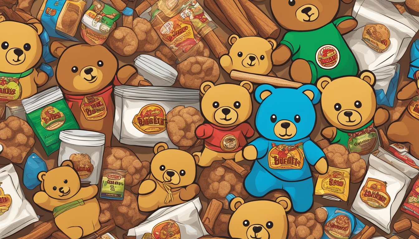 A pile of Buc-ee's Cinnamon Bears surrounded by other novelty products, ready for gifting