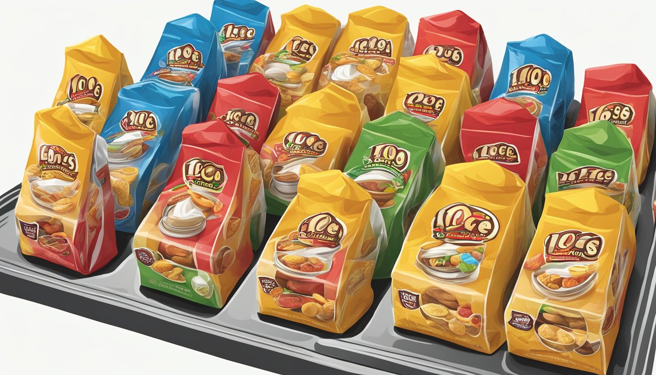 A colorful display of 10 Buc-ee's snacks arranged neatly on a tray, ready to be packed for a long flight