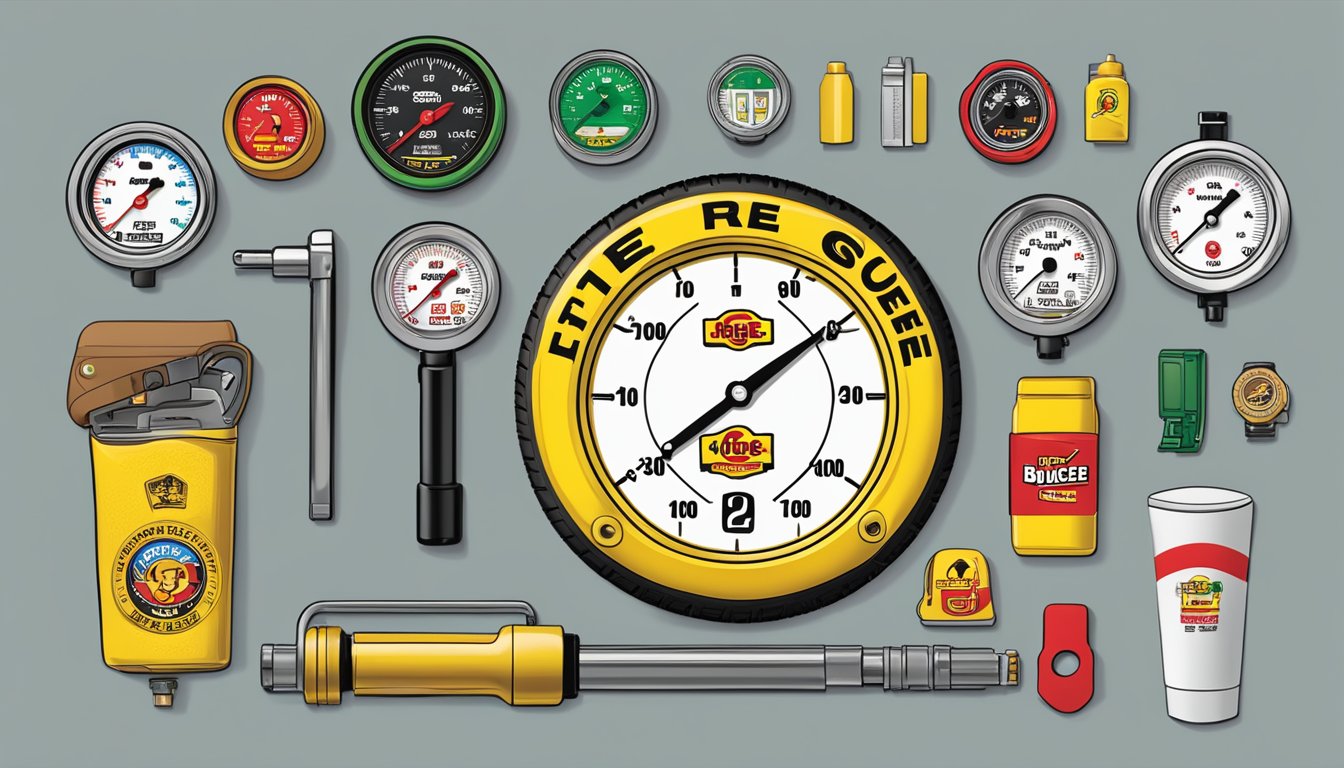 A tire pressure gauge sits among 11 Buc-ee's items in a new driver's kit