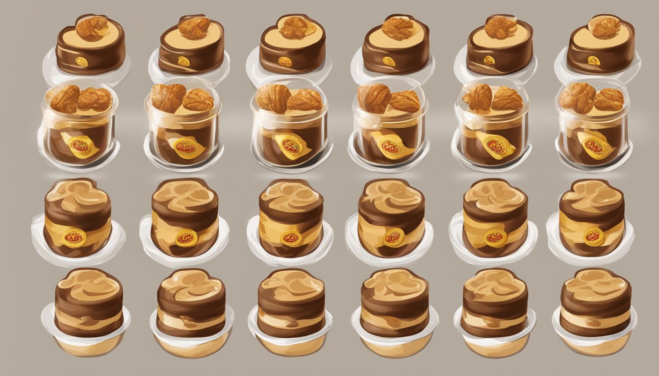 A display of 19 pecan pralines arranged in a ranking order from least to most salty, with the Buc-ee's logo prominently featured