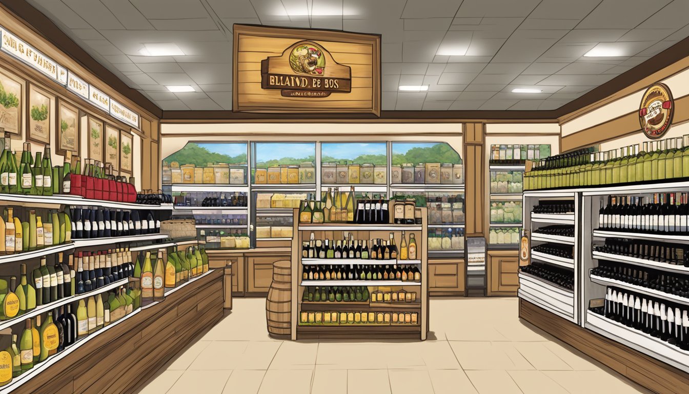 A Texas Buc-ee's store with a display of Blanc du Bois wine from local wineries