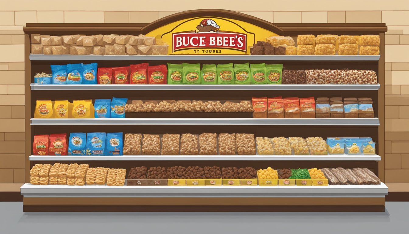 A row of 8 Buc-ee's stores in Luling, TX, each with a display of extensive fudge selection