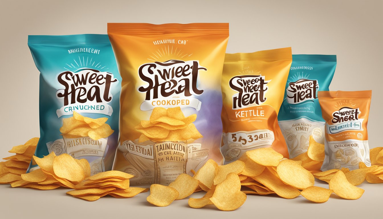 A bag of Sweet Heat Kettle Cooked Chips sits among a variety of snack bags, ranked by crunchiness