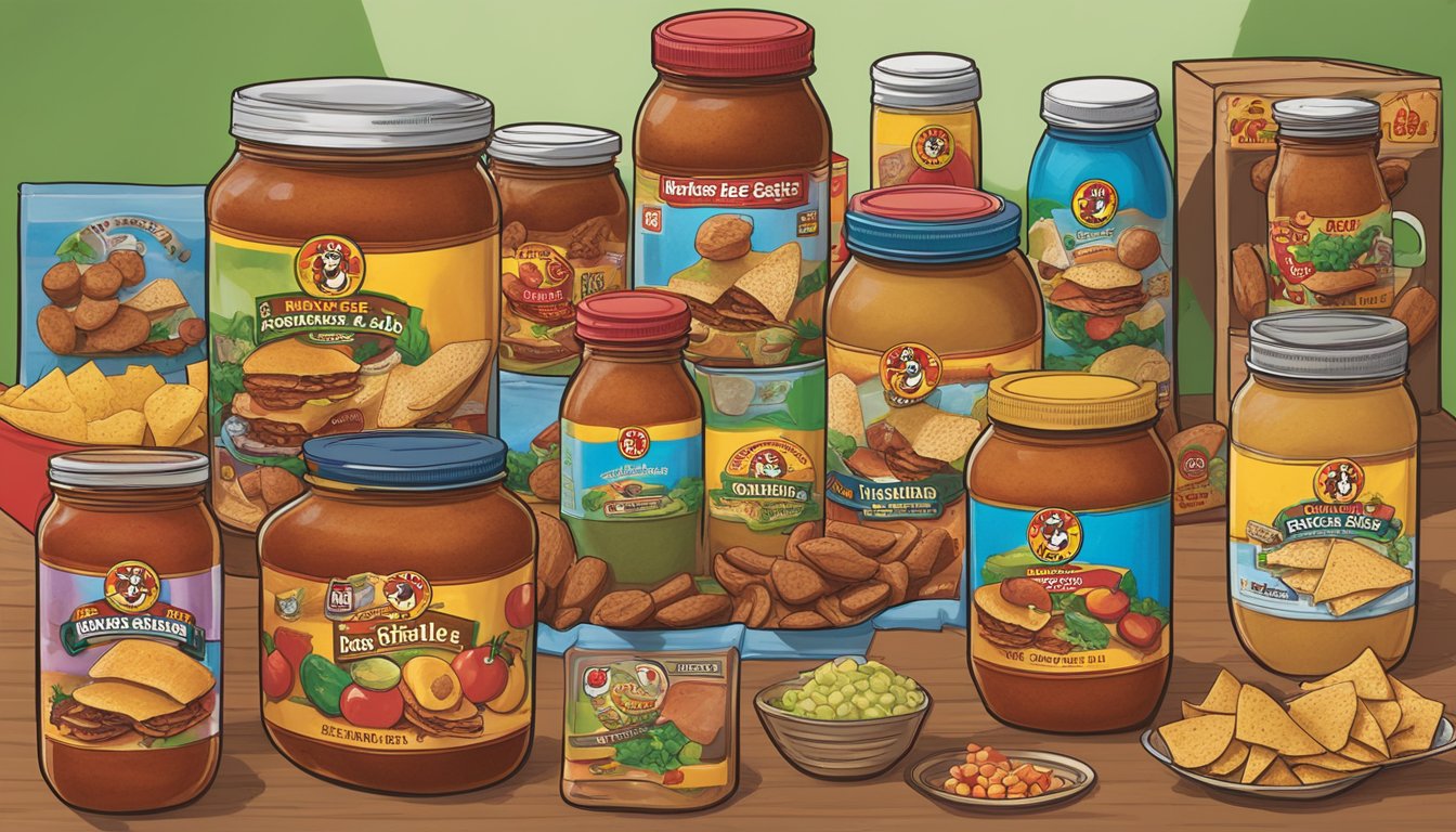 A jar of Buc-ee's Roasted Chipotle Salsa surrounded by 12 Buc-ee's products, with a Father's Day theme