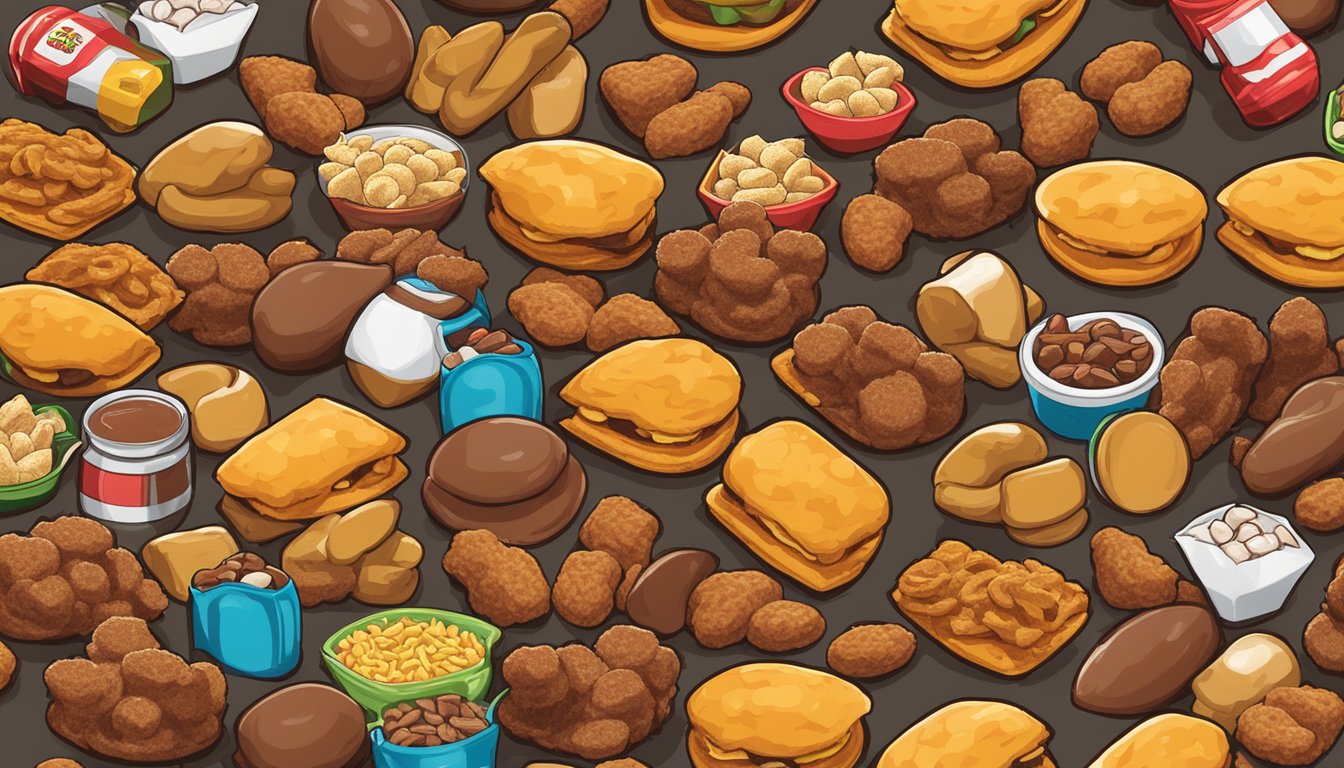 A pile of BBQ Beaver Nuggets sits atop a crunchy ranking list, surrounded by various Buc-ee's snacks