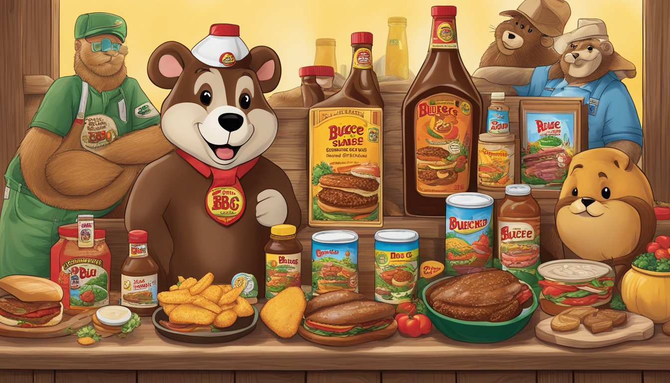 A bottle of Buc-ee's Classic BBQ Sauce surrounded by other Buc-ee's products, with a Father's Day theme