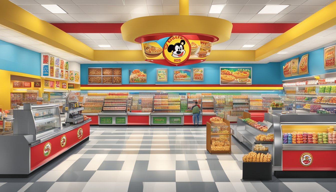 A bustling Buc-ee's store with gas pumps, a deli, snacks, and merchandise. Brightly colored signage and a clean, modern design create a welcoming atmosphere