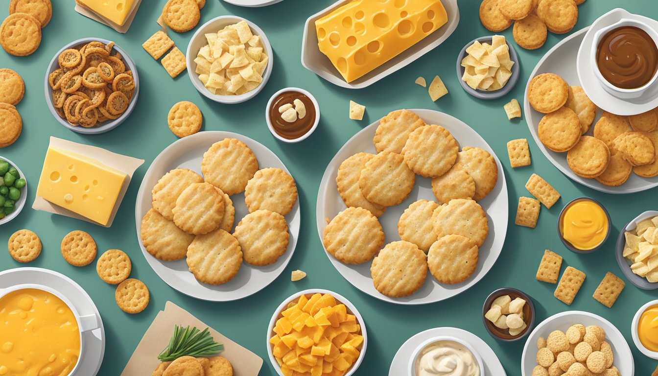 A platter of Cheddar Bay Biscuits surrounded by various cheesy snacks from Buc-ee's, arranged in a mouthwatering display