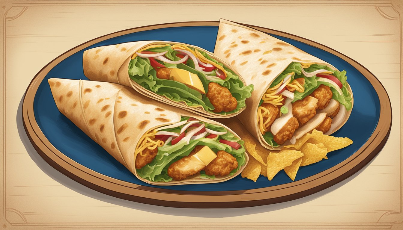 A Tex Mex chicken wrap surrounded by eight hidden menu items at Church's Texas Chicken