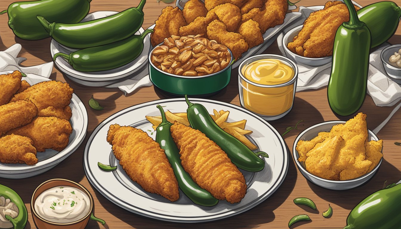 A plate of jalapeño bombers surrounded by Texas Chicken's iconic branding and imagery