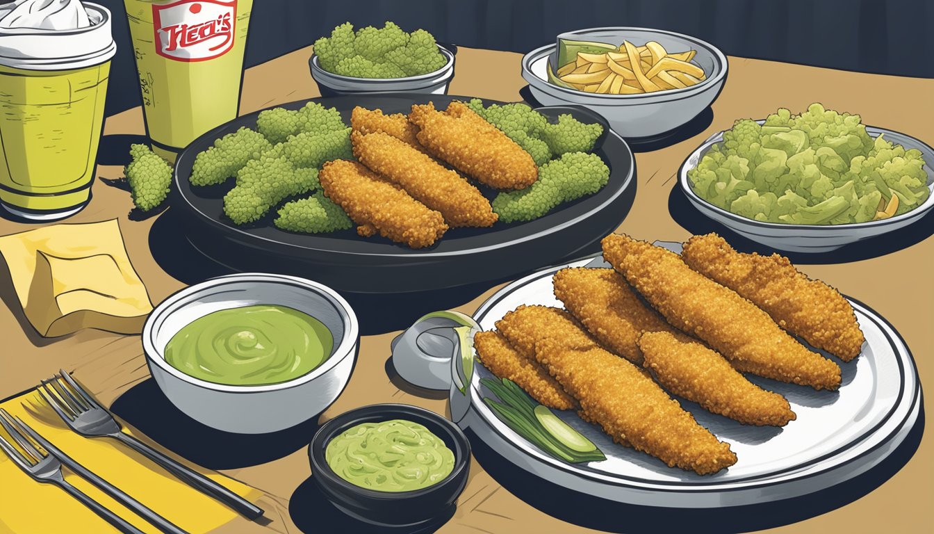 A plate of Japanese Wasabi Chicken Tenders surrounded by Church's Texas Chicken menu items