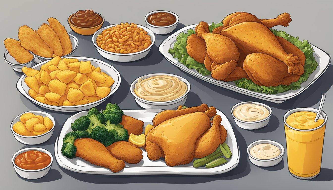 A table set with ten different side dishes from Church's Texas Chicken, with various dishes ranked by popularity