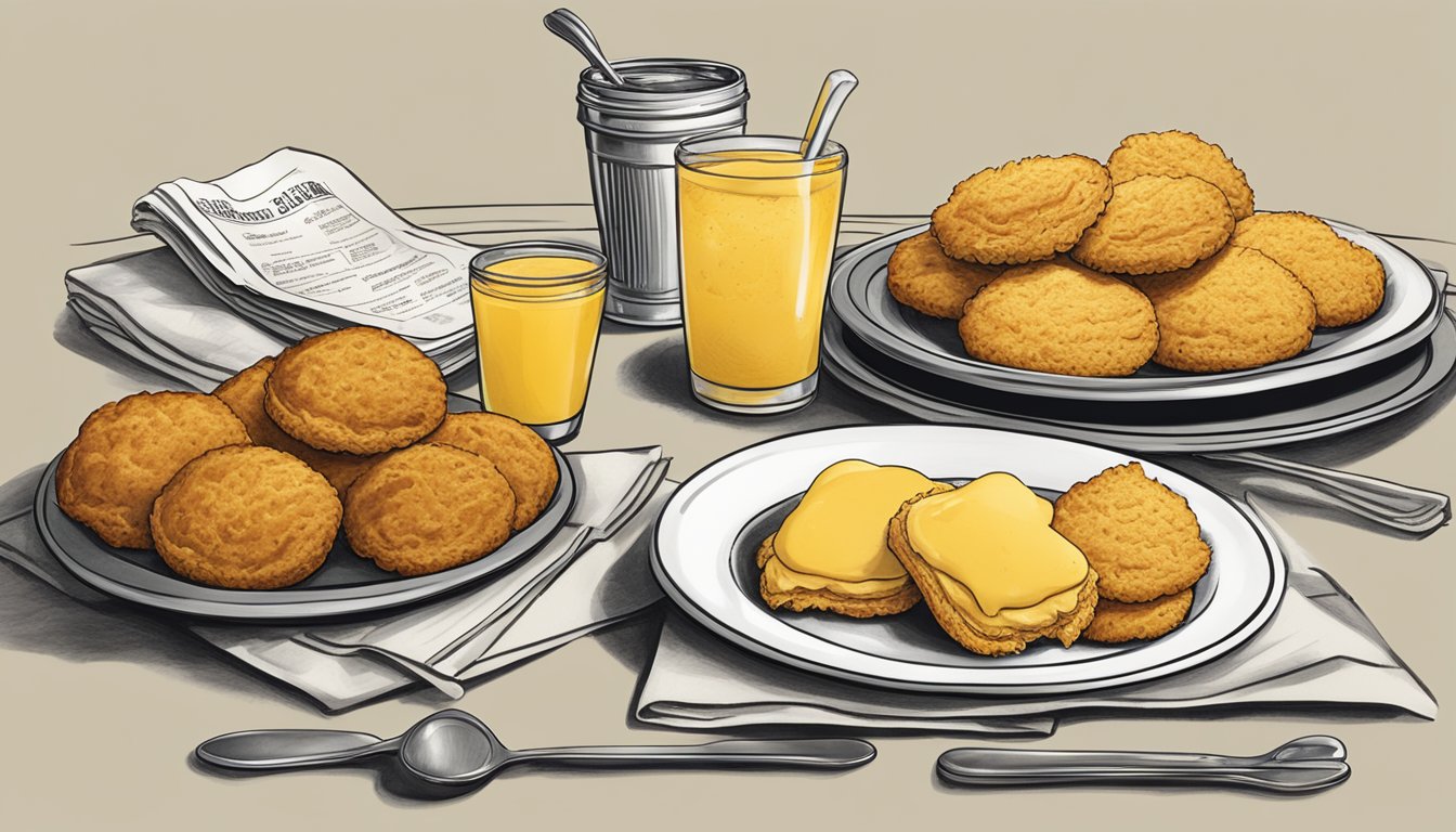 A table set with a plate of golden honey butter biscuits and a menu featuring Church's Texas Chicken items inspired by Texas cuisine