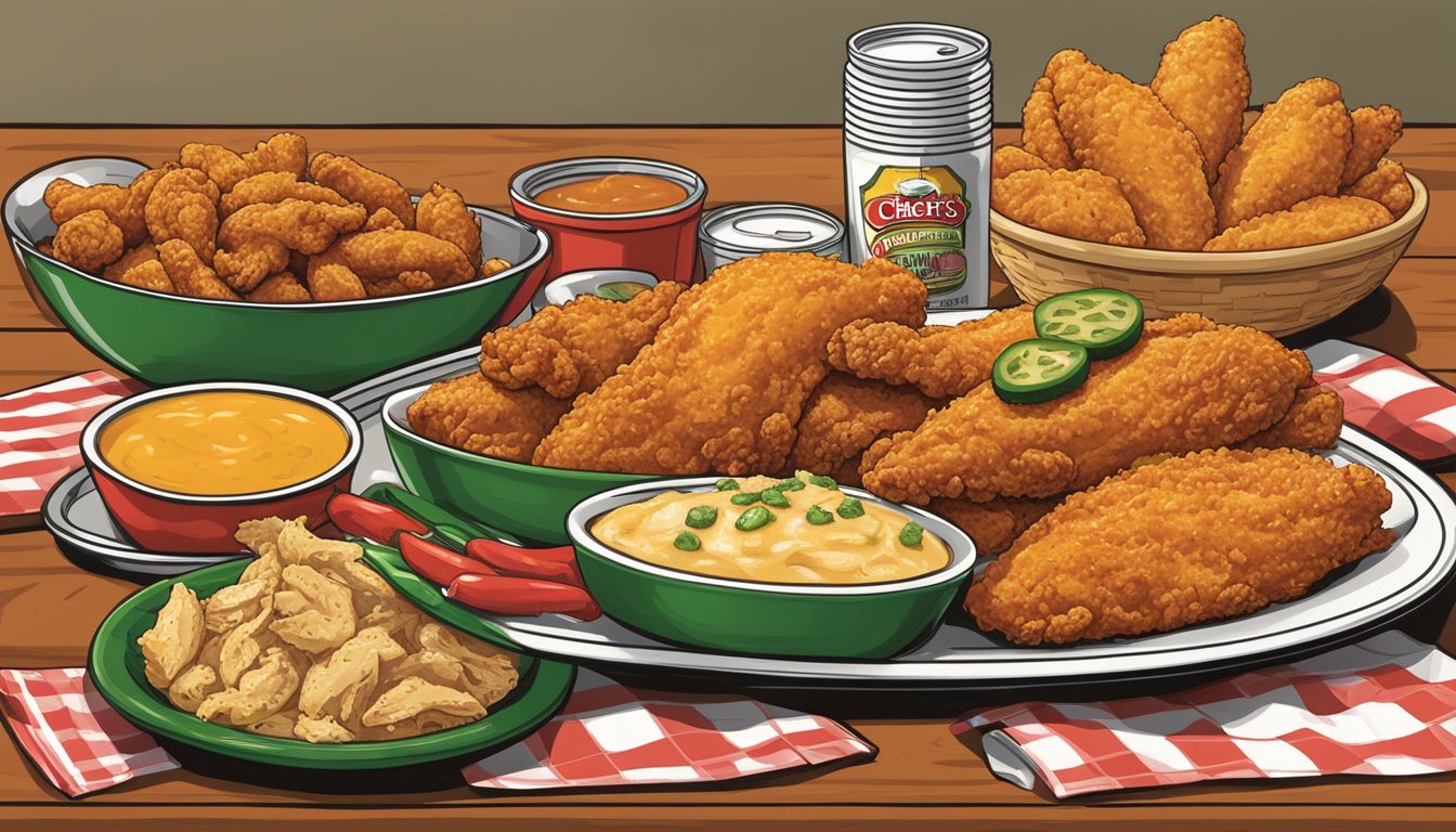 A plate of spicy jalapeño bombers surrounded by Church's Texas Chicken menu items