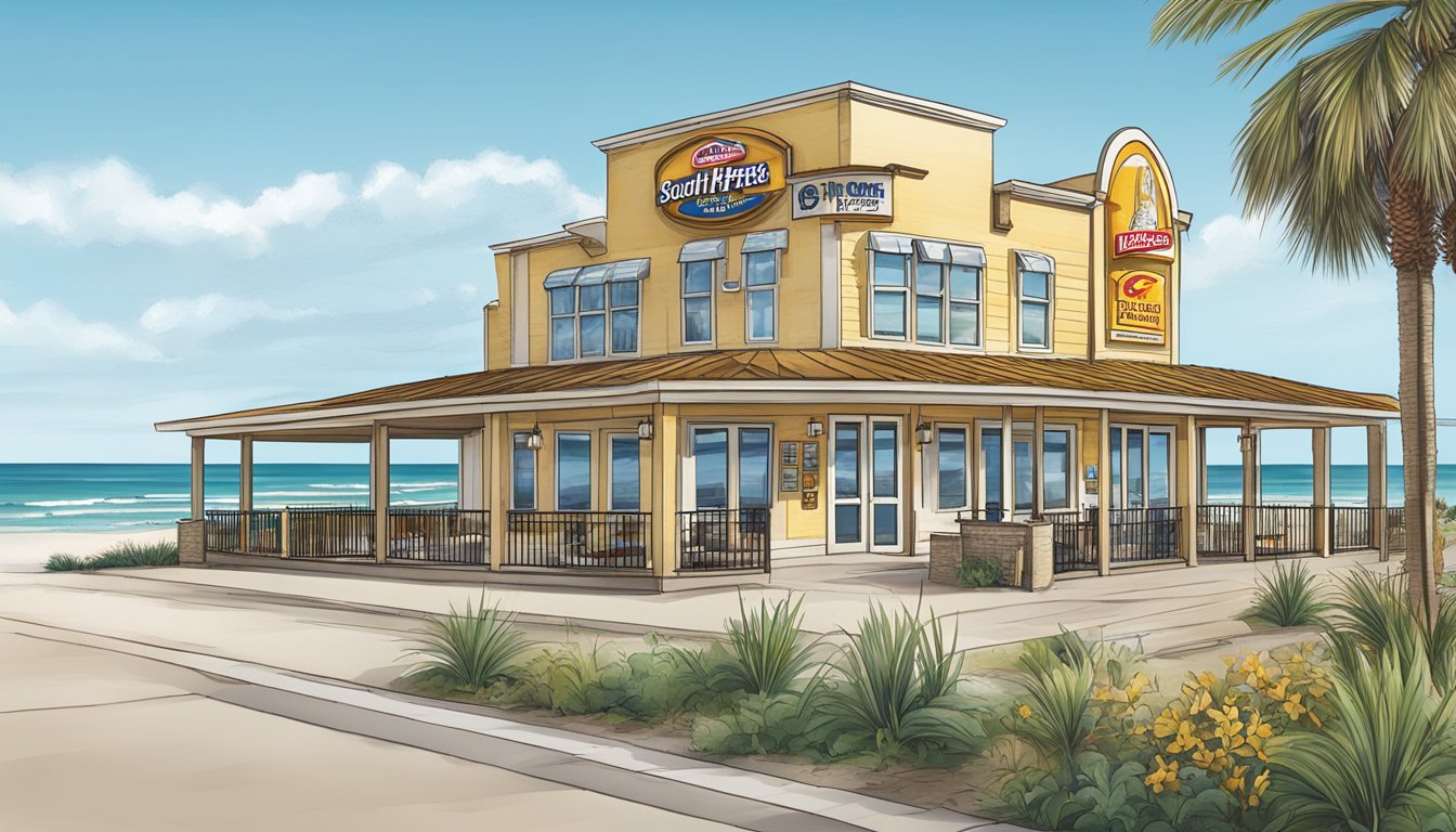 The beachfront at South Padre Island, TX with 8 Church's Texas Chicken locations offering picturesque views