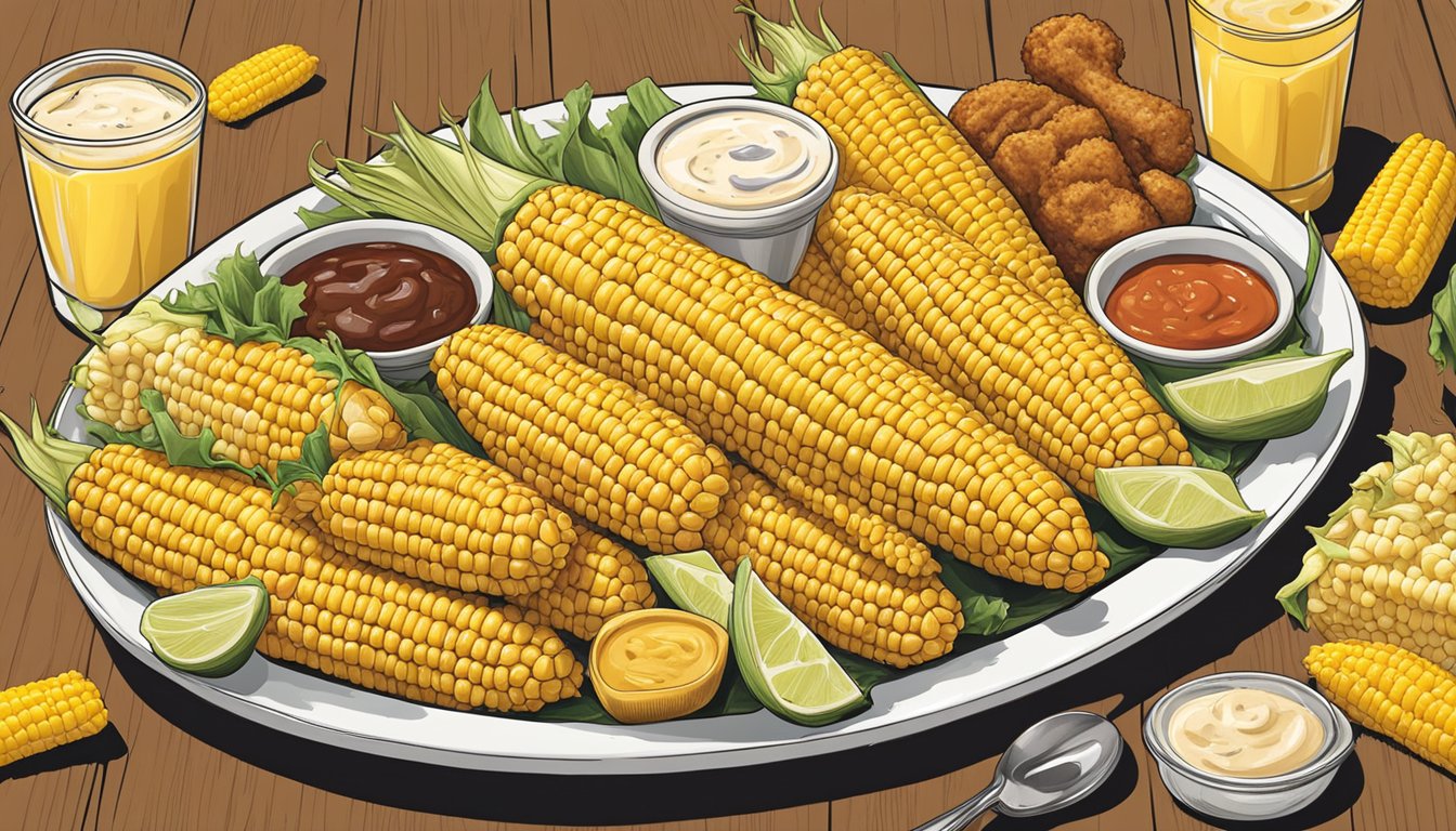 A platter of corn on the cob surrounded by 15 Church's Texas Chicken menu items under 500 calories