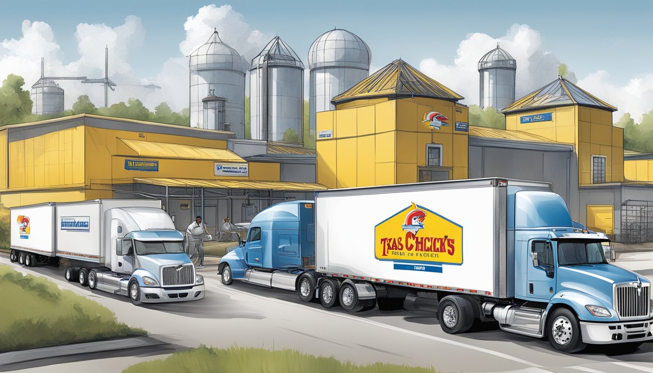 A network of refrigerated trucks and storage facilities, with temperature monitoring systems, transport Church's Texas Chicken products across the supply chain