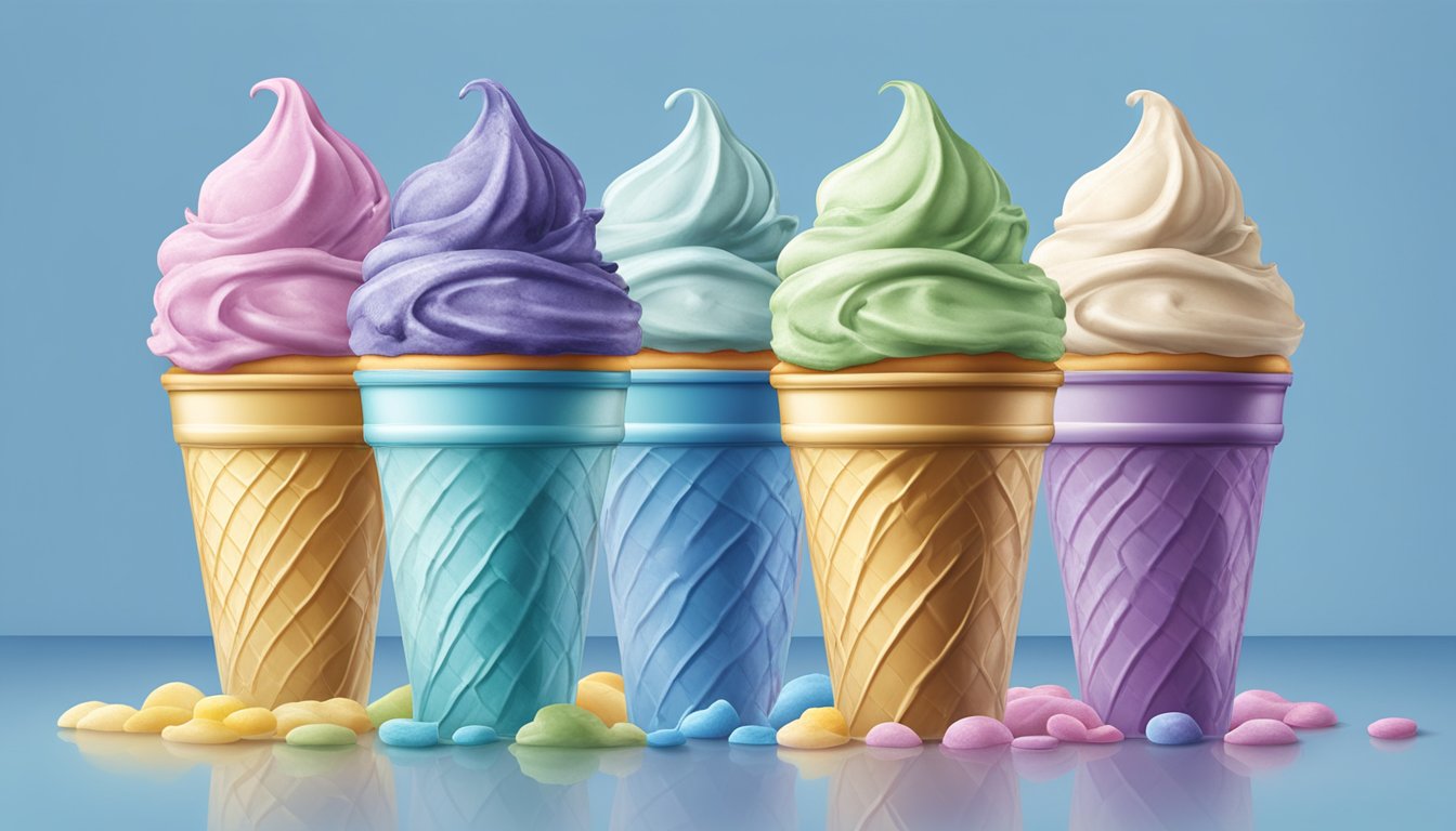 A colorful display of six unique Blue Bell ice cream flavors arranged in a tempting and artistic manner