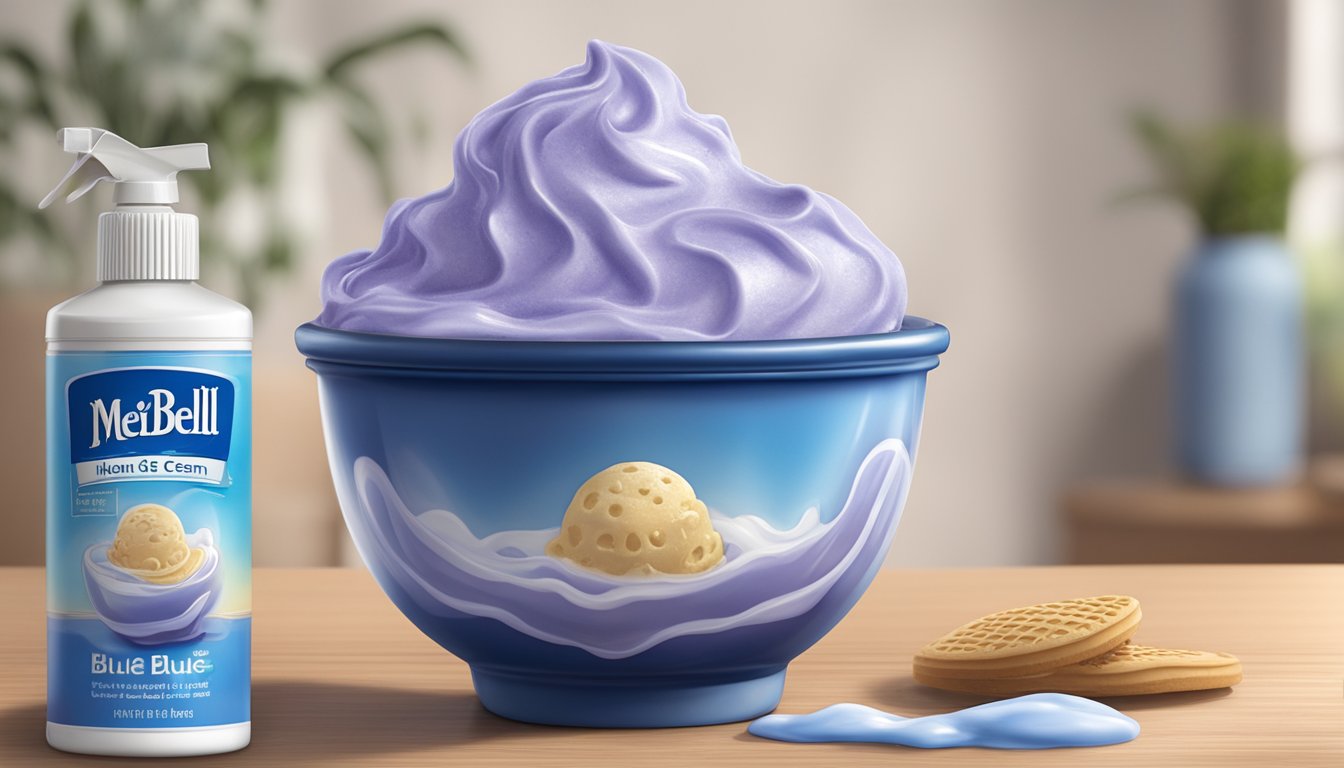 A bowl of melted Blue Bell ice cream sits next to a home air freshener, with the sweet scent filling the room