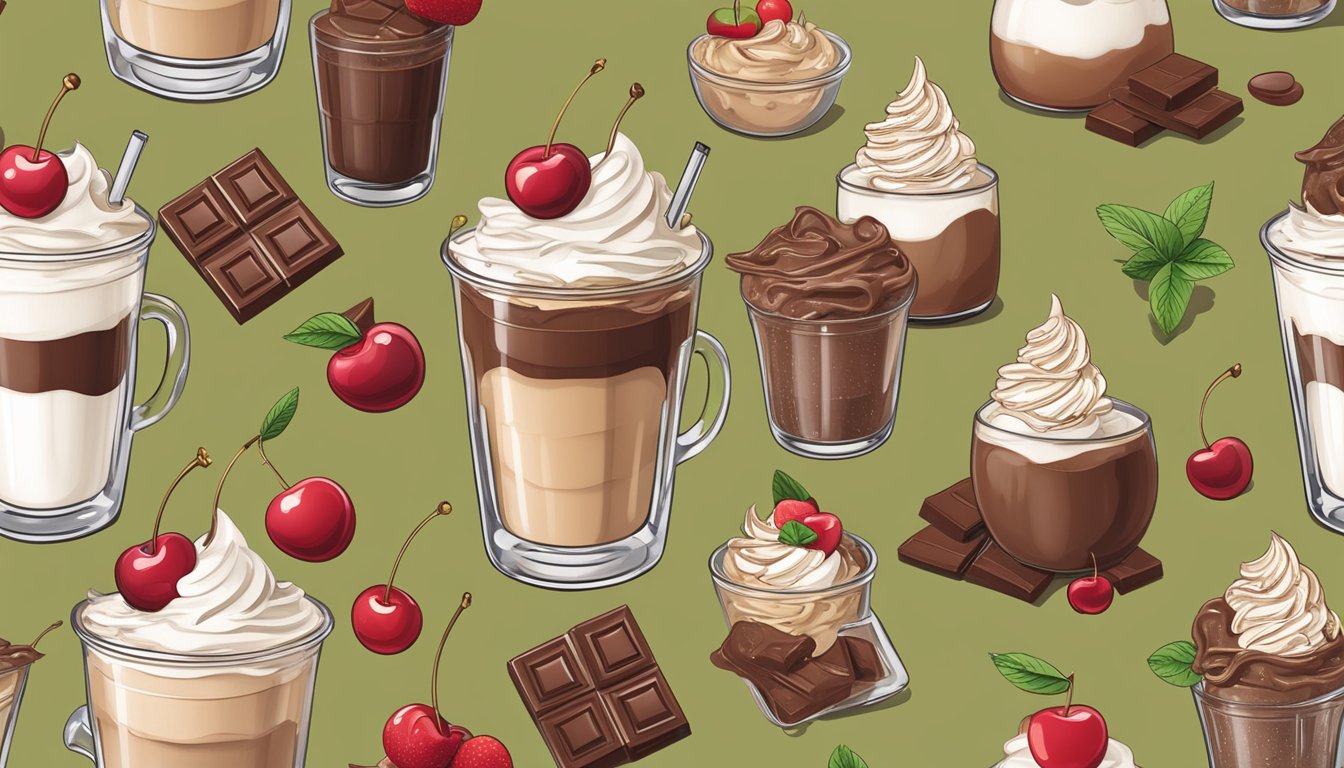 A tall glass filled with creamy chocolate milkshake topped with whipped cream and a cherry, surrounded by ingredients for flavor hacks