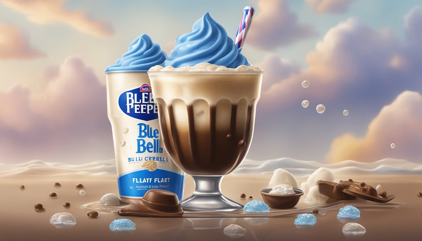 A glass of Blue Bell Dr Pepper float with a scoop of Blue Bell ice cream, fizzy bubbles rising to the top