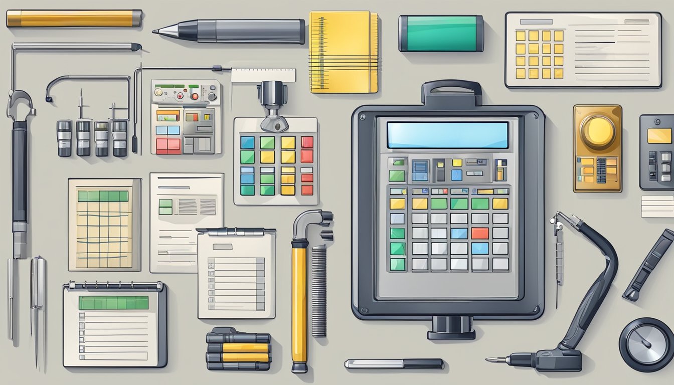 A detailed checklist of quality control measures, including inspections and testing equipment, displayed in a well-organized and efficient manner