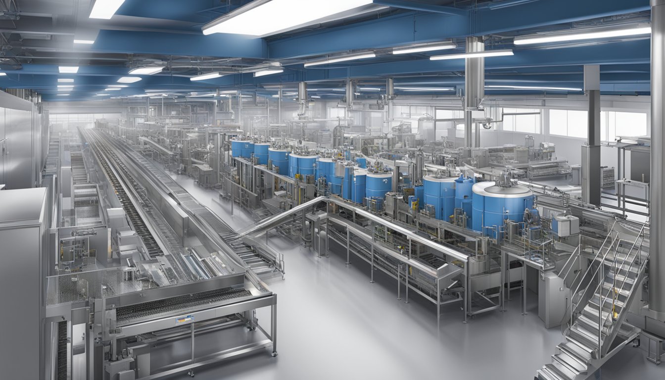 A state-of-the-art production line with advanced equipment and quality control measures in place at Blue Bell's facility