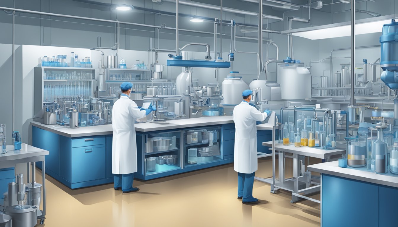 A laboratory setting with various testing equipment and processes in action, showcasing the meticulous quality control measures employed by Blue Bell