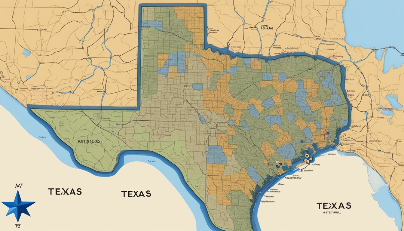 A colorful map of Texas with 7 different routes marked in blue, each leading to a unique cultural experience