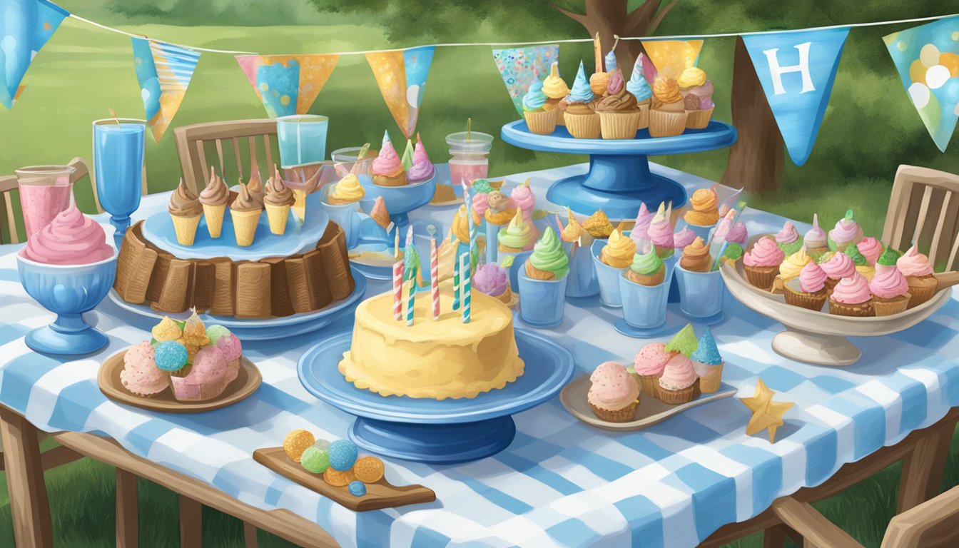 A festive birthday party scene with a table filled with Blue Bell ice cream and happy memories of Texans