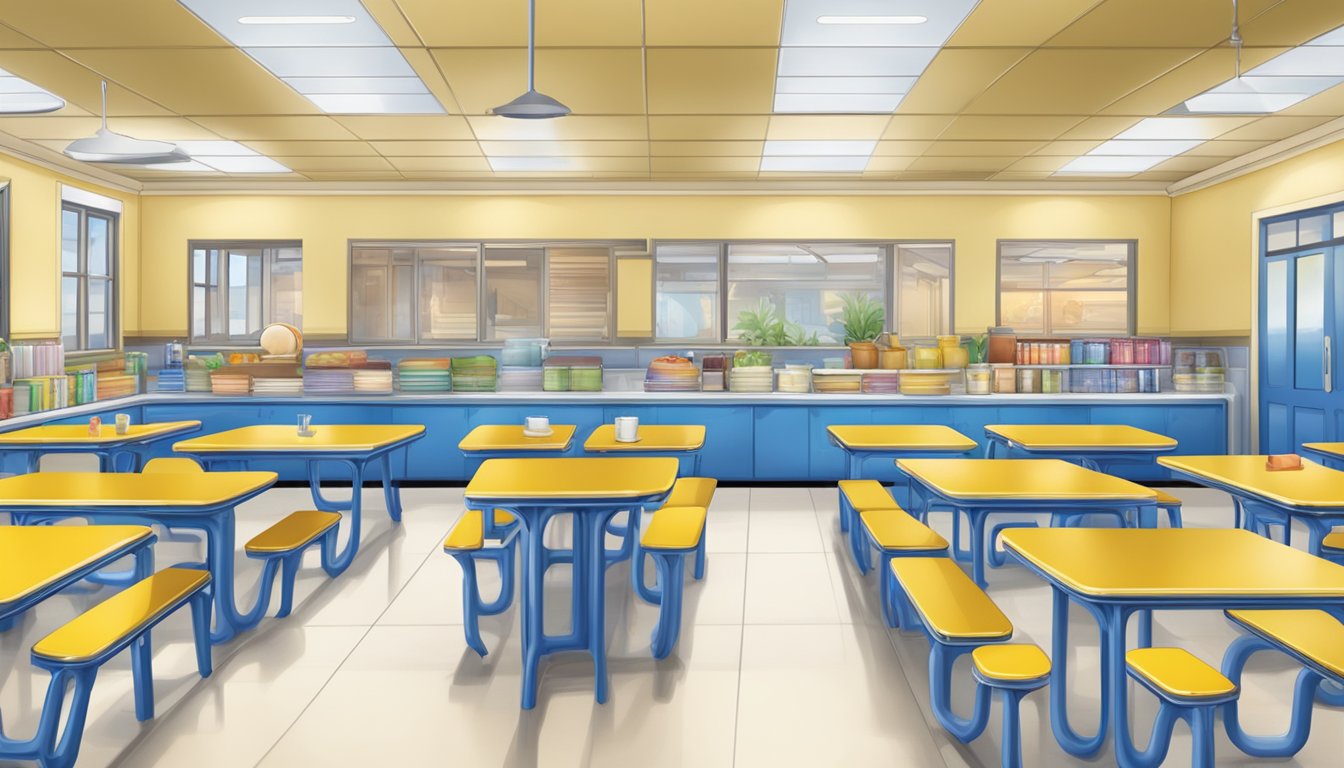 A lunch tray with a carton of Blue Bell ice cream surrounded by elementary school cafeteria tables