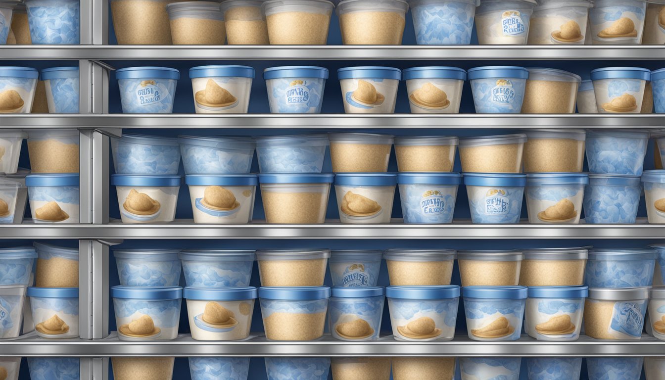 A freezer filled with various tubs of Blue Bell ice cream, neatly organized and ready to satisfy any craving